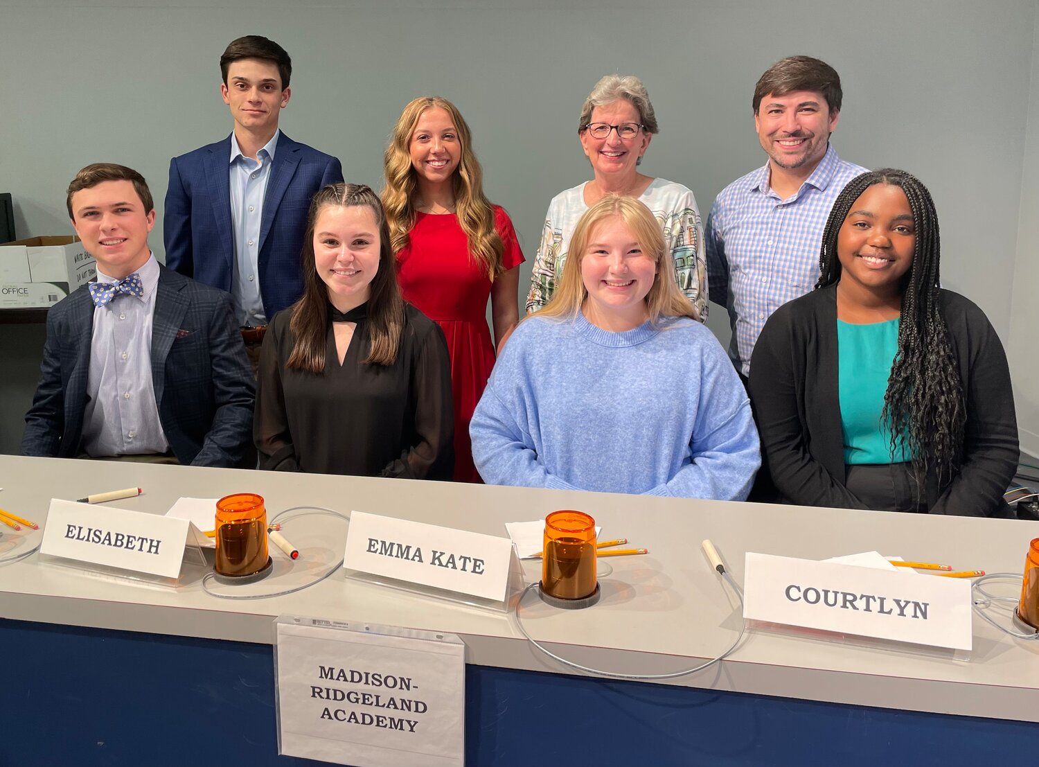 Pictured, seated from left, are Will Thompson, Elisabeth Morton, Emma Kate Cook, and Courtlyn Taylor (Back) Price Dickerson, Sims Jones, Donna Allen, and Chance Theriot.